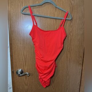 Time and Tru Red One-Piece Swimsuit | Size L (12-14) | Ruched Sides